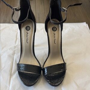 Michael Antonio Black Snake-Print Ankle Strap Heels